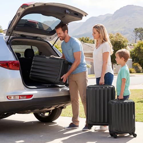 Goplus 3 Piece Luggage Set, 20/24/28 Inch Lightweight Hardshell Suitcases with 360° Spinner Wheels, Telescope Handles, Scratch-Resistant Shell for Business Family Travel (Vertical Stripe, Black) - color: Black, style: Vertical Stripe