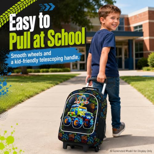 gxtvo Kids Rolling Backpack, Roller Wheels Boys Bookbag, Wheeled Suitcase Elementary School Bag-3PCS Dinosaur/Unicorn/Mermaid - color: Uv Printing Car Rolling Backpack