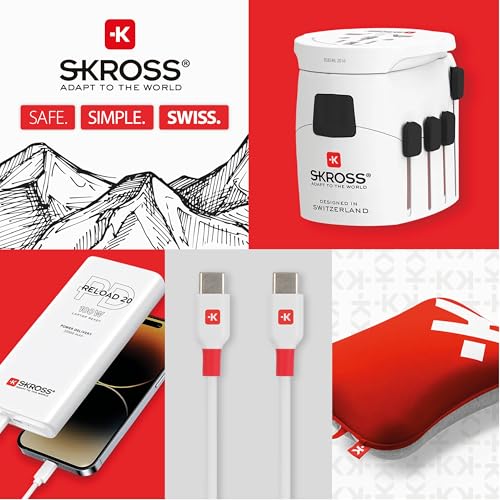 SKROSS Universal Travel Plug with USB and USB C, 1.302962, White