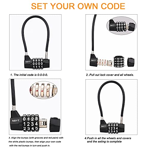 4-Digit Cable Locks with Combination - Heavy Duty Outdoor Gate Lock for Fence, Cabinet,Refrigerator ,Dumpster,lockers,Gym,Toolbox,case, hasp Storage,Sheds - size: 11" Cable - Span 5" (3/16" Diameter)