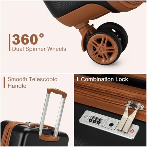 Kono Checked Luggage 28in Expandable Hardside TSA Lock Black - color: Black/Brown, size: Checked-large 28-inch