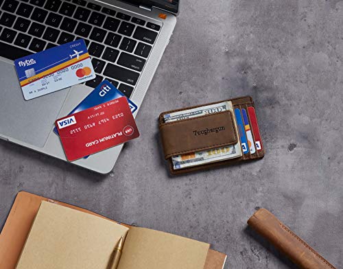 Toughergun Slim Wallet for Men RFID Blocking Money Clip, Minimalist Front Pocket Credit Card Holder, Magnetic Thin Mens Wallets with ID Window - color: Coffee