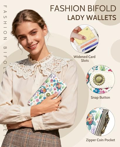 GIANCOMICS Sea Turtle Women Wallet RFID Blocking, Credit Card Holder Bifold - color: Sea Turtles with Flowers