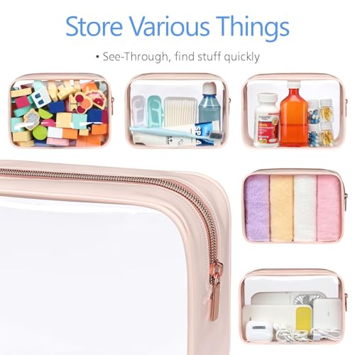 F-color TSA Approved Toiletry Bag - Clear Makeup Bag, 3 Pack, Nude Pink - color: Nude Pink, size: TSA Carry-on Series (3 Medium)