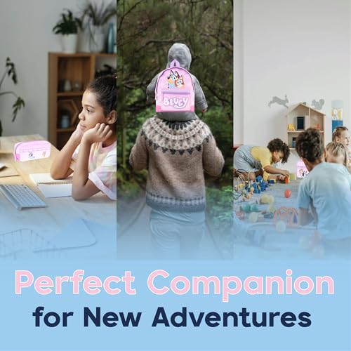Bluey Backpack for Girls Pink, 3 Piece Set with Lunch Box and Pencil Case