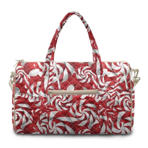 Youngerbaby Christmas Quilted Weekender Duffle Bag for Women Candy Print - color: Red Candy Cane