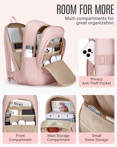 LIGHT FLIGHT Travel Backpack for Women, 17.3 inch Laptop Daypack - color: Pink, size: 17.3 Inch without Wheels