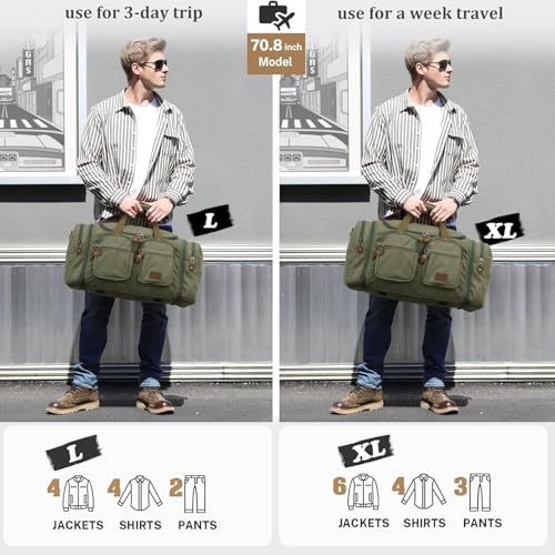 Gonex Duffle Bag for Travel, Expandable 60L Overnight Weekender Gym Bag - color: Army Green, size: X-Large-60l