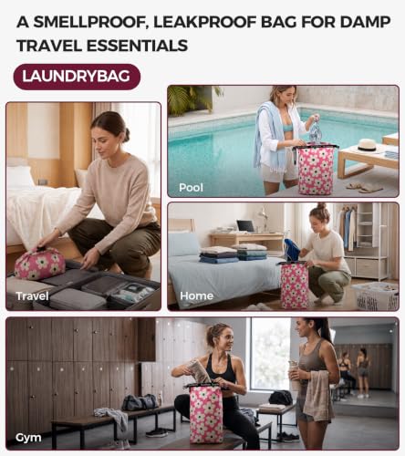 Compression Travel Laundry Bag for Dirty Clothes, Pump-Free Laundry Bag - color: Pink Garden, size: Large