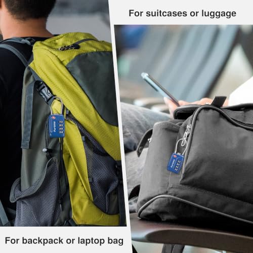 Puroma 2 Pack TSA Approved Luggage Locks 4 Digit Code Cable Lock Blue | Resettable, Flexible Cable, Zipper holes, Zinc Alloy, Bright Color, Large White Numbers, Suitcase Train Travel, laptop bag - color: Basic Blue
