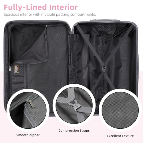 LARVENDER Luggage Sets 3 Piece, Hardside 20 IN Carry on Luggage Airline Approved PC+ABS Suitcase Set with Spinner Wheels TSA Lock, Lightweight Rolling Suitcase for Men and Women, Leopard Pink - color: Leopard Pink 20in, size: 3 Piece Set (20/DB/TB)