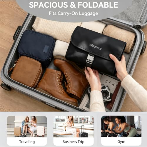 Hanging Toiletry Bag for Women Men Nylon Shaving Bag Travel Kit - color: Black