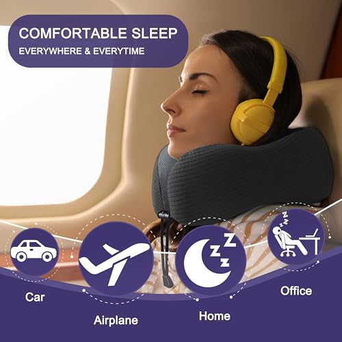 napfun Neck Pillow for Travel, Memory Foam Airplane Pillow, Charcoal Black - color: Charcoal Black