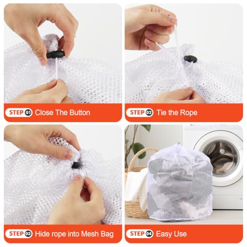 MADIKA 4Pcs Laundry Bags Mesh Wash Bags, Heavy-Duty, M/L/XL/XXL Size, White - color: White, size: XX-Large + X-Large + Large + Medium