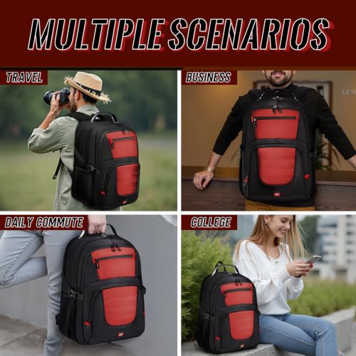 Large Travel Backpack, 17.3" Laptop Backpack, Red - color: Red, size: 17.3 Inch(20.4"x13.3"x10.2")