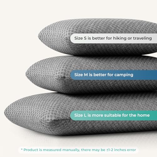 Travel Pillow Memory Foam Pillows, Camping Pillow-Compressible Medium Firm, Breathable Cover, Ideal Backpacking Hiking, Bed Pillows, Airplane and Car (Dark Grey, S) - color: Dark Grey, size: S-15.7*9.8in