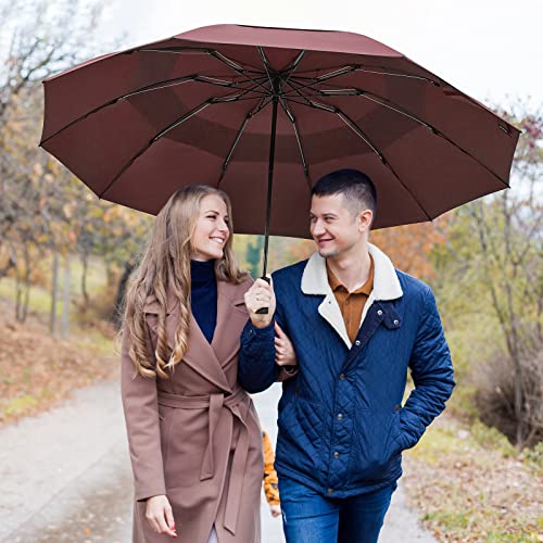 Prospo 46/62 Inch Large Travel Umbrellas for Rain Windproof, 10 Ribs Compact Reverse Folding Golf Umbrella, Double Canopy Automatic Open Close - color: Wine red, size: 62 inch