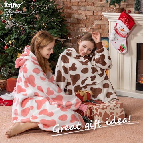 Krifey 웨어러블 담요 후드, 성인용 오버사이즈 셰르파 후드 담요 - color: 브라운 소가죽, size: 성인