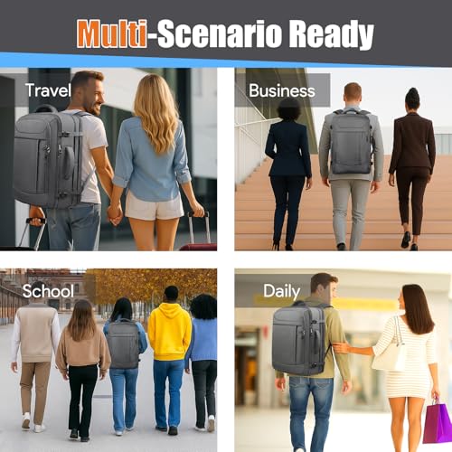 55L Travel Backpack, Carry On Backpack Fits 18.4-19" Laptop, Grey - color: Grey, size: 18.4 inch (22"x14"x10")