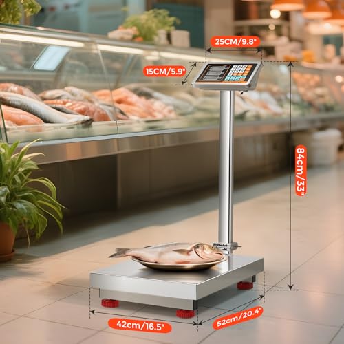 Bonvoisin Digital Platform Scale with Stainless Steel Platform 660LBs Heavy Duty Warehouse Floor Scale for Weighing Packages, Luggage, Suitcases, Boxes (20.4” X 16.5“ Platform)