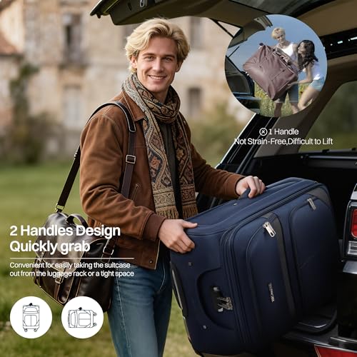 32'' Large Softside Suitcase,Luggage Expandable,w/LOCK - color: Navy-Grey, size: Checked-Extra Large 32-Inch