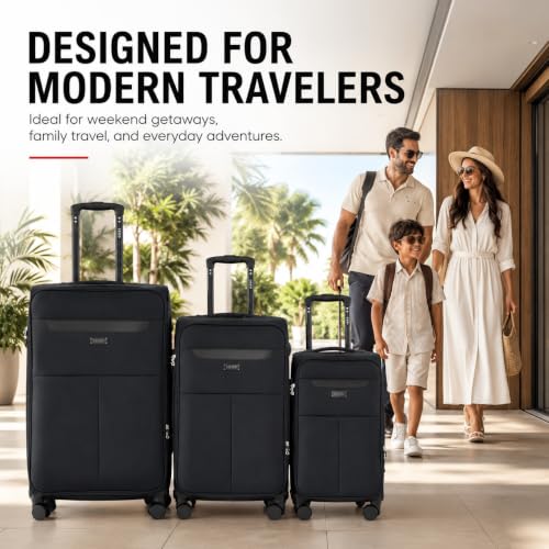 IZOD Liam Softside Luggage Set with Spinner Wheels – 3-Piece (Black) - color: Black