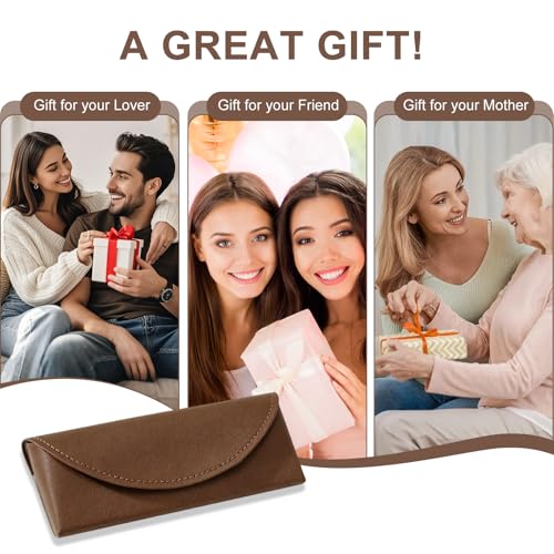 LJCZKA Glasses Case Hard Shell for Women Men, Magnetic Eyeglasses Case PU Leather with Cleaning Cloth for Travel School - color: Dark Brown
