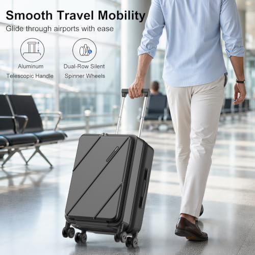 Carry On Luggage 22x14x9 Airline Approved with Front Pocket, Black - color: Black
