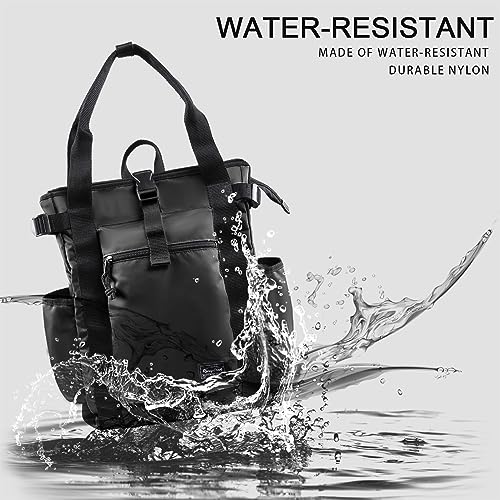 Unisex Laptop Tote Backpack Convertible Lightweight Nylon Water-Resistant Everyday Shoulder Tote bag Backpack with Water Bottle Pocket Work Travel, All Black - color: Black Nylon