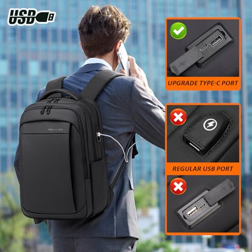 FENRUIEN Expandable Travel Laptop Backpack for Men 17.3 Inch, Black - size: 17.3 Inch, style: Travel Backpack