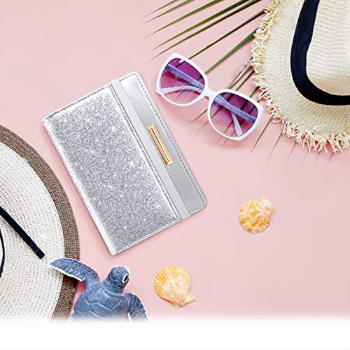 Coco Rossi Passport Holder for Travel Women Slim RFID Passport Cover Wallet - color: Glitter Silver