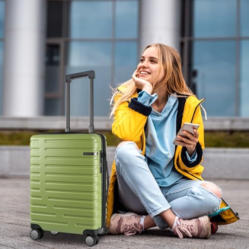 EMPSIGN Carry On Luggage with Spinner Wheels, 20-Inch, Green - color: GREEN