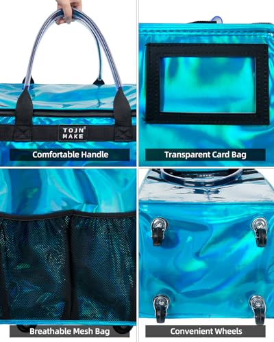 Reusable Grocery Bag with Wheels, Large Glitter Blue Rolling Tote | 8 Pockets, Zipper Cover, Foldable for Women, Kitchen, Travel, Carries Up to 76LBS - color: Glitter Blue, size: Large