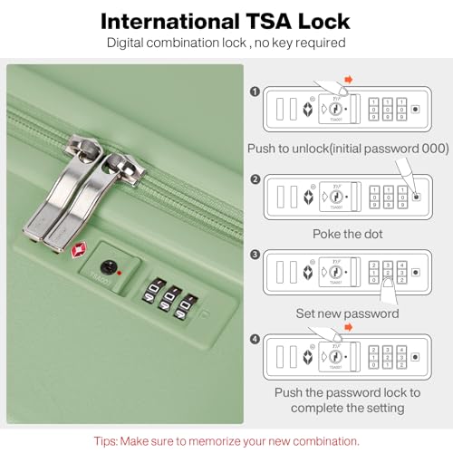 mixi Carry on Luggage, Suitcase with Spinner Wheels 16in Luggage Hardshell Lightweight Rolling Suitcases PC with Cover & TSA Lock, Avocado Green - color: Avocado Green, size: 16 Inch