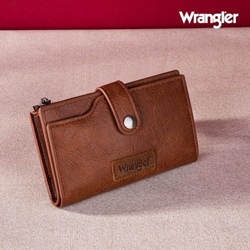 Wrangler Wallet for Women Bifold Card Holder with Zipper and ID Window - color: A-Brown