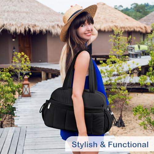 TOPDesign Travel Duffel Bag, Puffy Carry On Overnight, Gym Bag w/Wet Pocket - color: Black