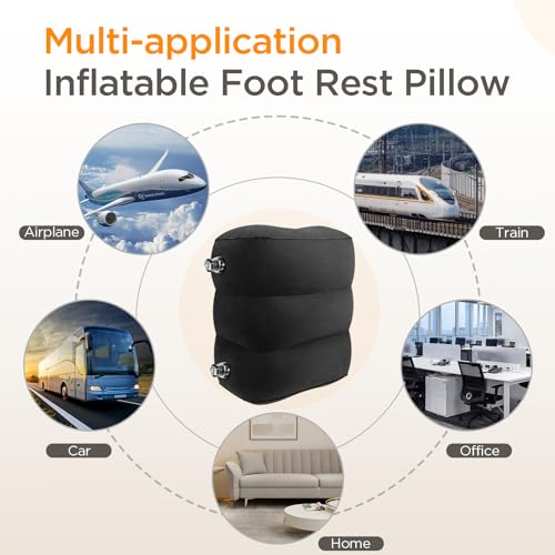 HOMCA Inflatable Travel Foot Rest Pillow for Airplane (2-Pack) - color: Black