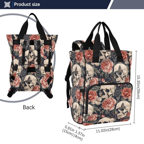 MNSRUU Diaper Bag Skull Peony Large Capacity Changing Backpack Multifunction Travel Tote Nappy Bag Baby Diaper Backpack for Mom Dad - color: Skull A8963