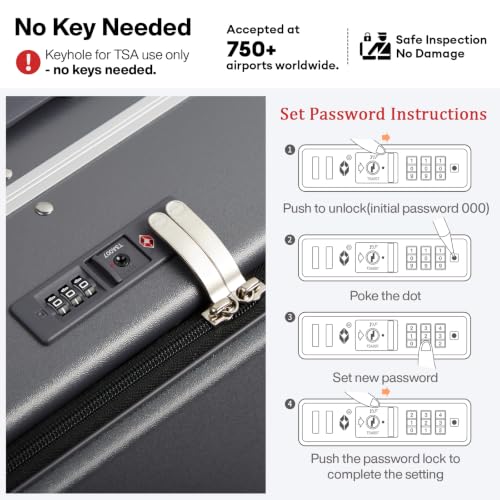 mixi 24 Inch Checked Luggage PC Hard Shell Suitcase Top Opening Aluminum Frame Travel Suitcases with Wheels, Rock Gray - color: Rock Gray, size: 24 inch