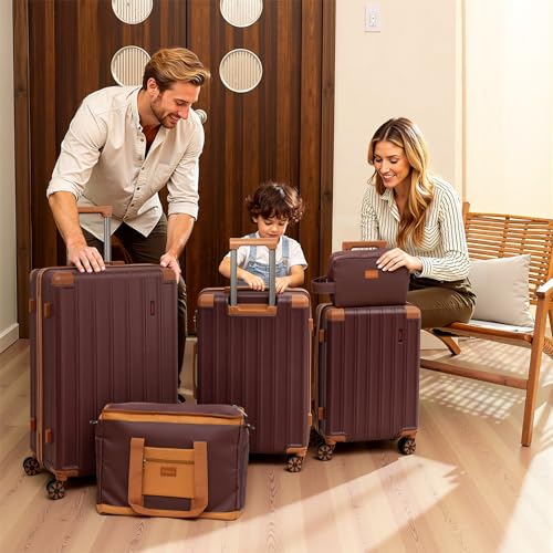 Cobens Luggage Sets 5 Piece, Suitcases with Wheels, TSA Lock, 20/24/28 Inch | ABS Hardshell Suitcase Set, Impact-Resistant Corners, Detachable 360° Wheels, Telescopic TPU Handle, Duffel&Toiletry Bag - color: Red