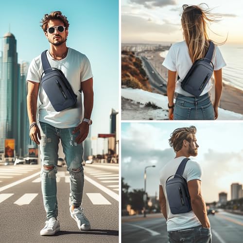 hk Sling Bag for Men Women Chest Bag Should Bags for 11.3 Inch iPad - color: Black