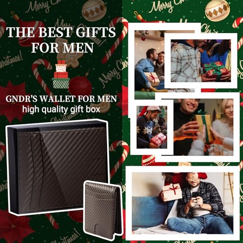 GNDR Wallet For Men RFID Blocking Coffee Leather Wallets Bifold Front Pocket Carbon Fiber Card Holder Mens Accessories With Gift Box - color: Coffee carbon fiber-02