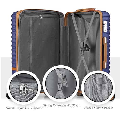 Joyway Luggage Set 3 Piece Suitcase Sets with Spinner Wheel,Hardside Expandable Travel Laggage with TSA Lock (13/20/24/28 Navy brown - color: Navy brown-New, size: 6 piece set (13/20/24/28inch)