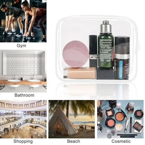 12 Pieces Clear Cosmetics Bag, Clear Zippered Cosmetic Makeup Pouch, TSA Approved Toiletry Bag for Travel, Waterproof Vinyl Plastic Organizer Case for Vacation Bathroom (White Medium) - color: White