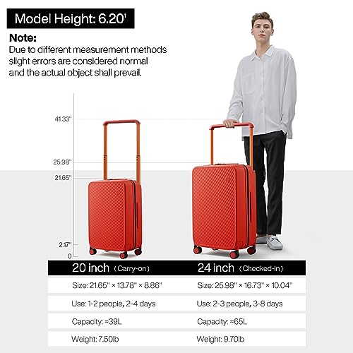 mixi Luggage Suitcases With Spinner Wheels,Upgrade Wide Handle PC Hardshell Rolling Travel Suitcase with TSA Lock, Checked-Medium 24-Inch, Red - color: Red, size: 24-inch Standard