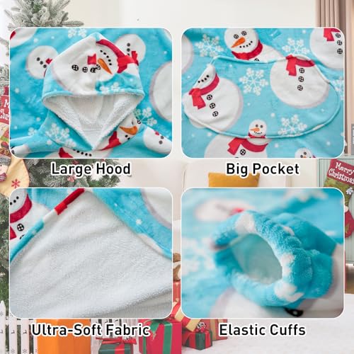 Moinlizy Oversized Wearable Blanket Hoodie for Women Men - color: Blue Snowman