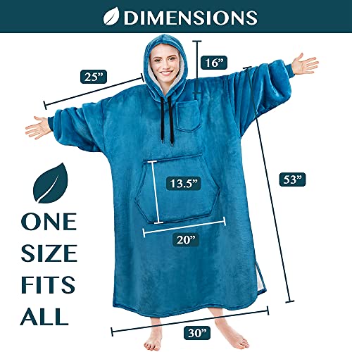 PAVILIA Blanket Hoodie for Women Teal, Sherpa Wearable Blanket Men, Cozy Oversized Sweatshirt Blanket, Warm Fleece Hooded Blanket Sweater with Sleeves and Giant Pocket, Adult Long, Teal Blue - color: Teal Blue