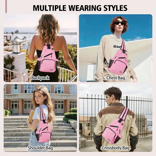 Geestock Convertible Sling Bag Crossbody Backpack for Women Men, Pink - color: Pink, size: Large