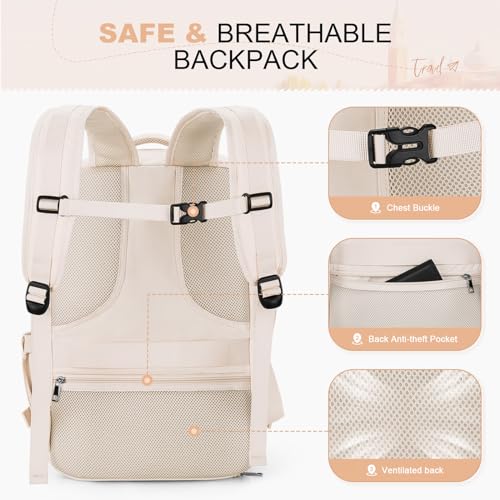 Maelstrom Travel Backpack for Men Women, 17.3" Laptop with Shoe Compartment - color: Beige, size: 17.3 inch upgraded