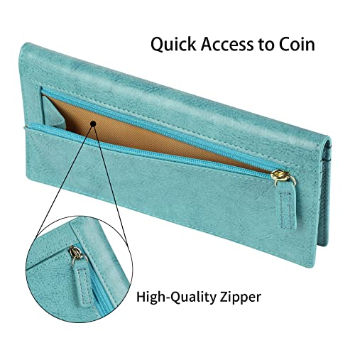 Lavemi Ultra Slim Thin Leather Women Wallet RFID Blocking Credit Card Holder Bifold Long Ladies Billfold - color: 1-waxed Light Green